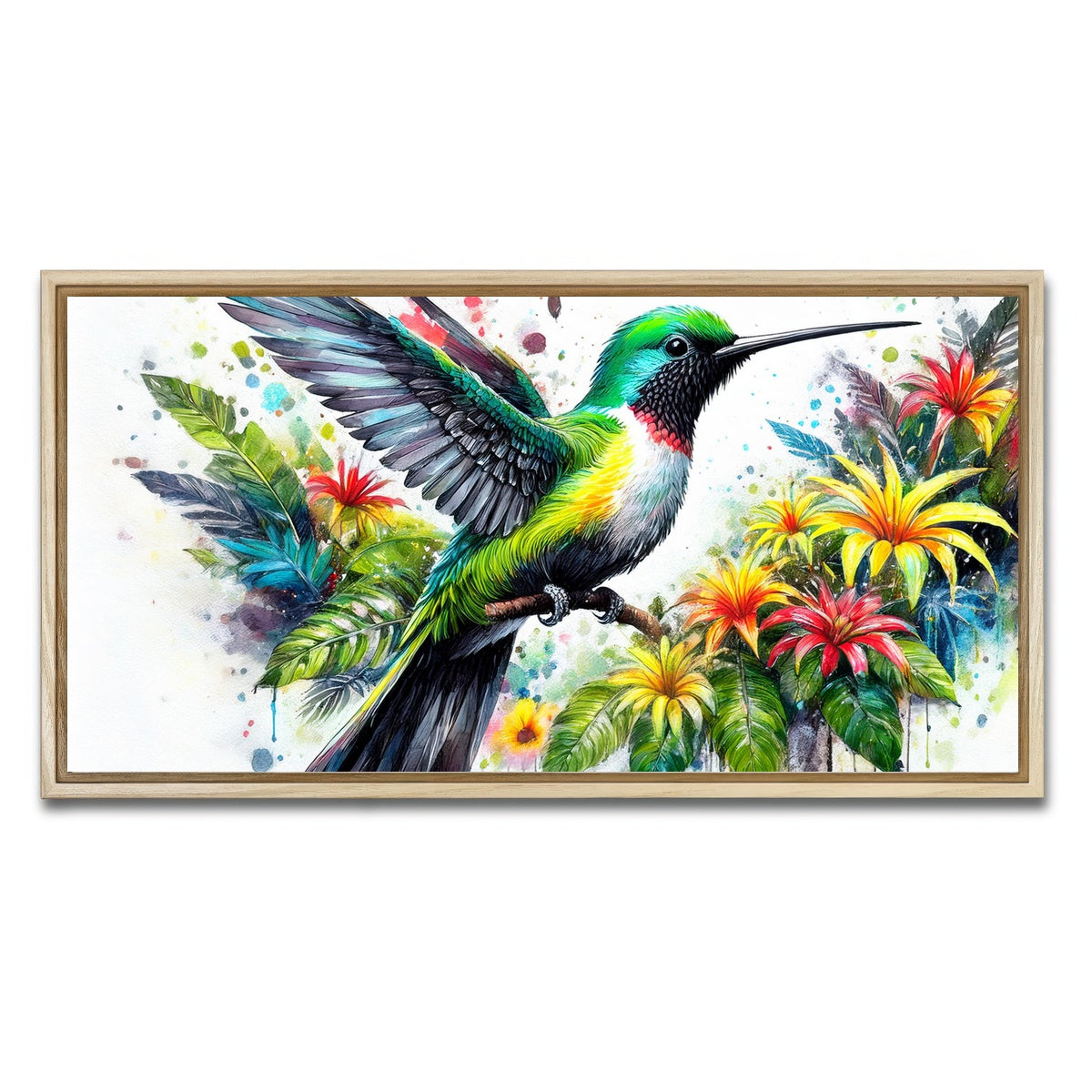 AUTO-MOCKUP WHITE | Hummingbird Watercolor | 1 Piece | Natural Framed Canvas | group=2x1
