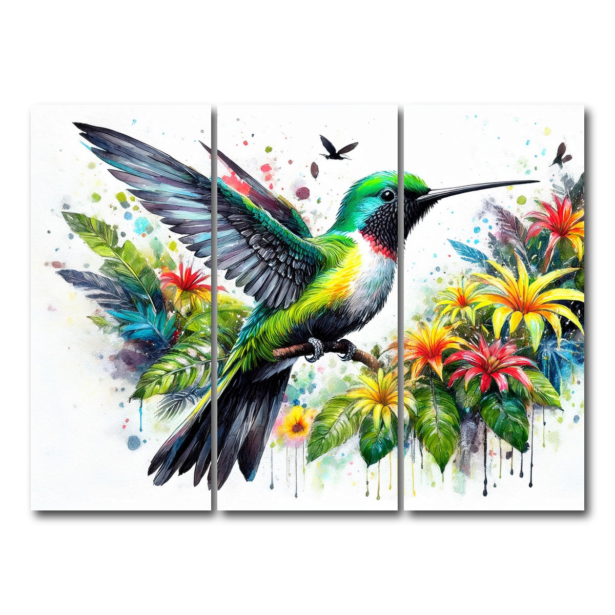 AUTO-MOCKUP WHITE | Hummingbird Watercolor | 3 Piece | Gallery Wrap Canvas | group=8x18