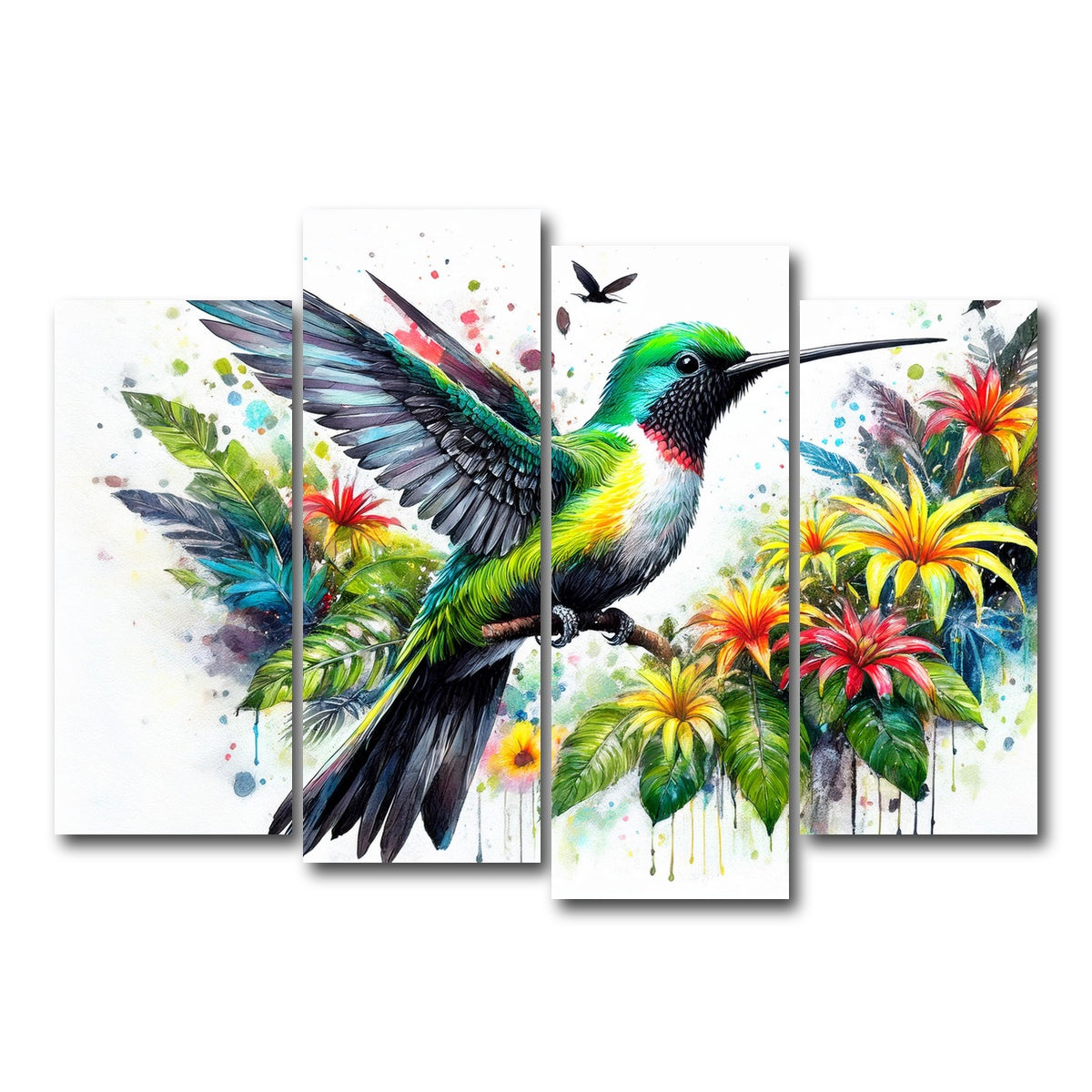 AUTO-MOCKUP WHITE | Hummingbird Watercolor | 4 Piece | Gallery Wrap Canvas | group=4_normal