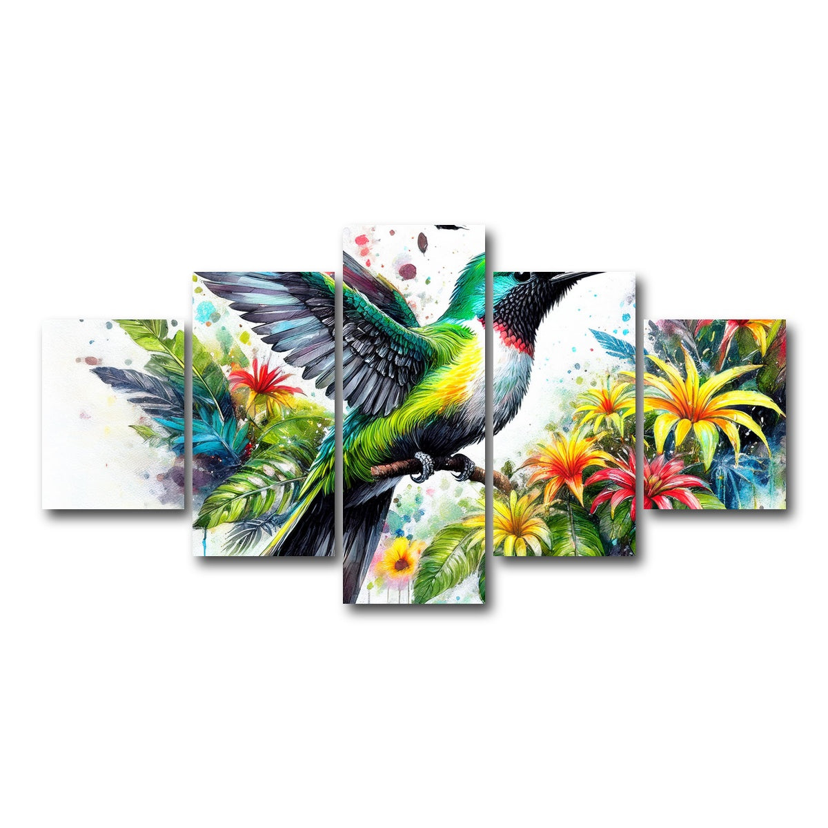 AUTO-MOCKUP WHITE | Hummingbird Watercolor | 5 Piece | Gallery Wrap Canvas | group=5_short