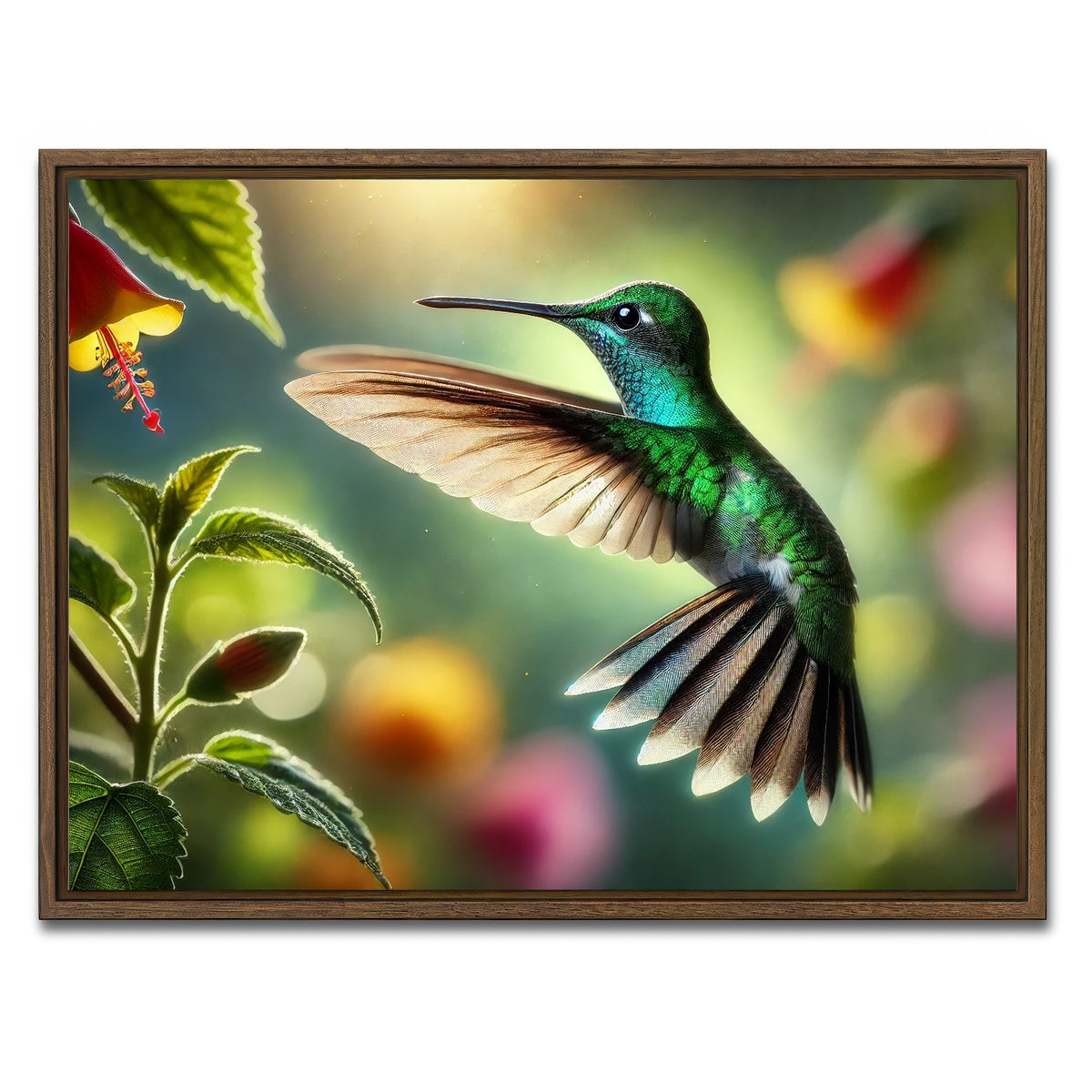 AUTO-MOCKUP WHITE | Hummingbird in Motion | 1 Piece | Walnut Framed Canvas | group=4x3