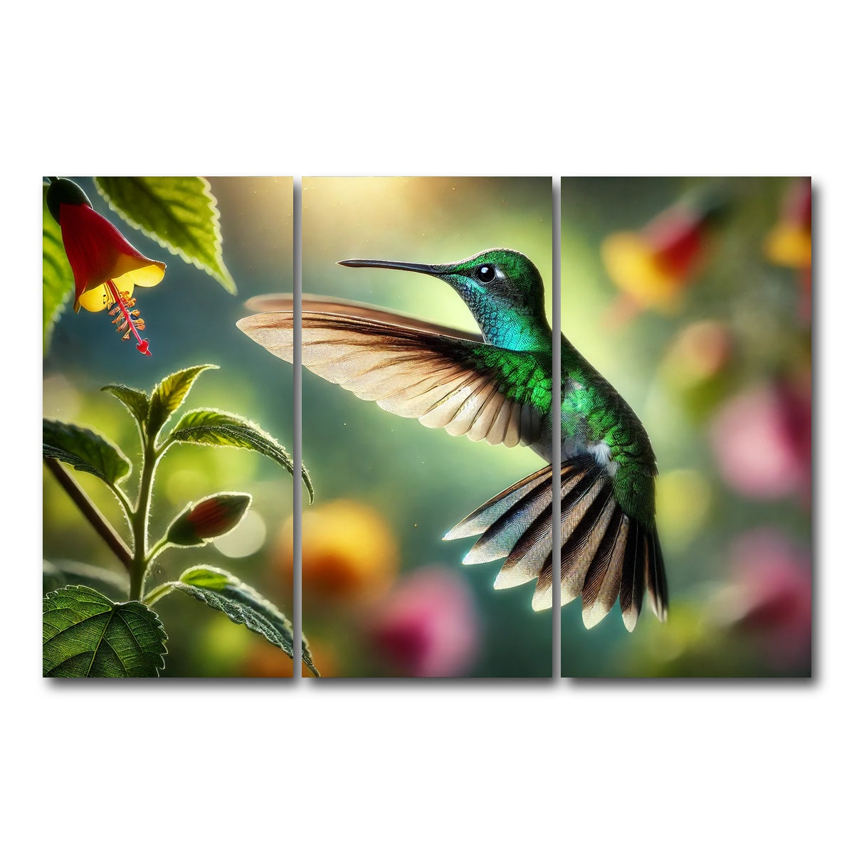 AUTO-MOCKUP WHITE | Hummingbird in Motion | 3 Piece | Gallery Wrap Canvas | group=12x24