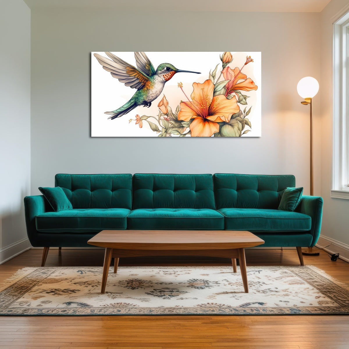 AUTO-MOCKUP ROOM | Hummingbird with Vintage Flowers