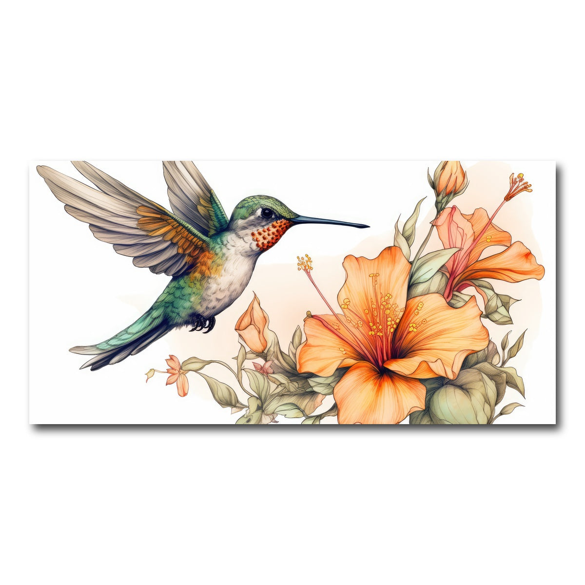 AUTO-MOCKUP WHITE | Hummingbird with Vintage Flowers | 1 Piece | Gallery Wrap Canvas | group=2x1
