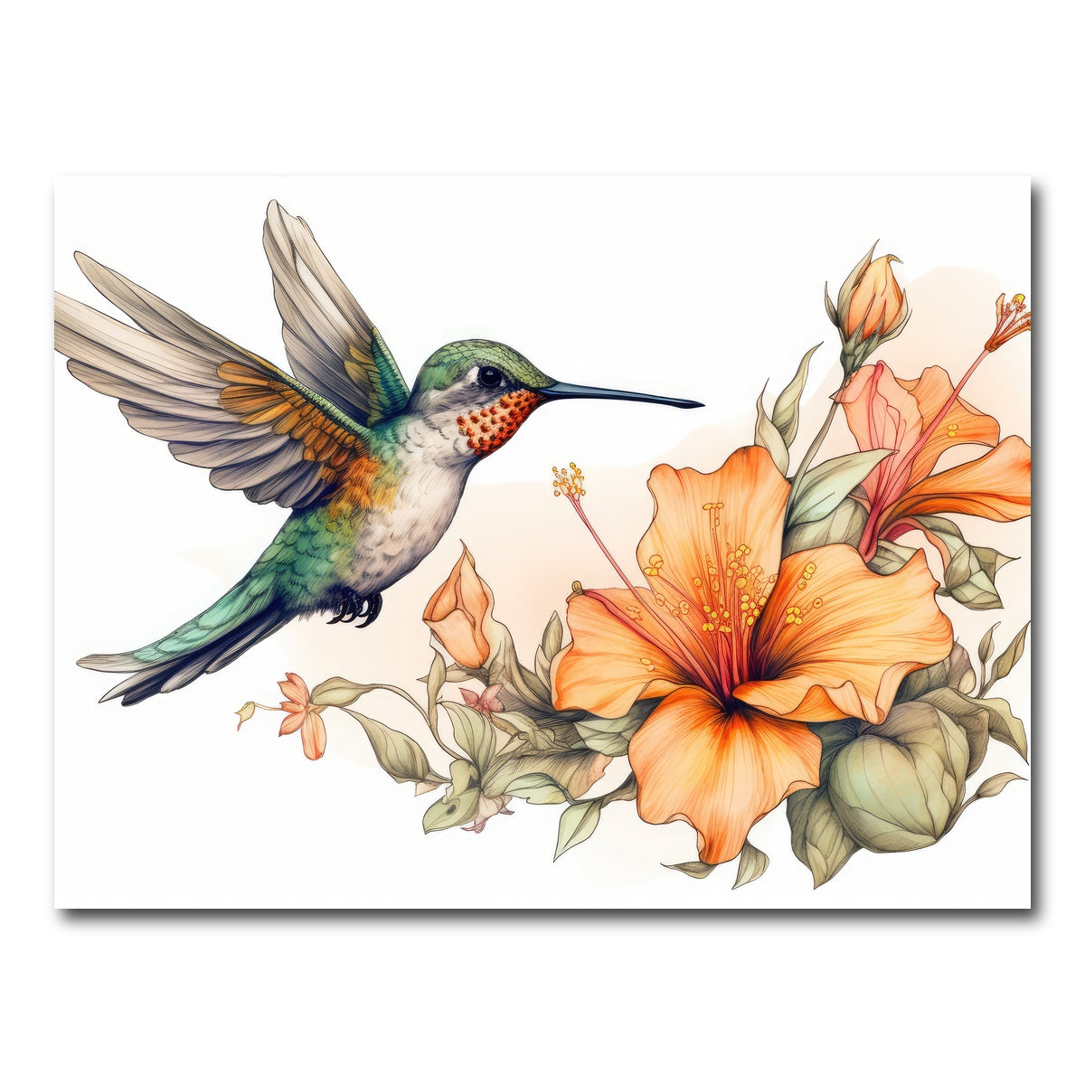 AUTO-MOCKUP WHITE | Hummingbird with Vintage Flowers | 1 Piece | Gallery Wrap Canvas | group=4x3