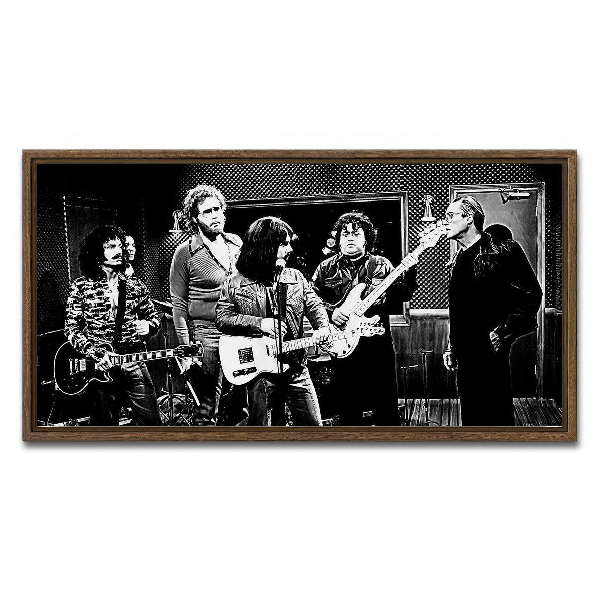 AUTO-MOCKUP WHITE | I Need More Cowbell Grayscale | 1 Piece | Walnut Framed Canvas | group=2x1