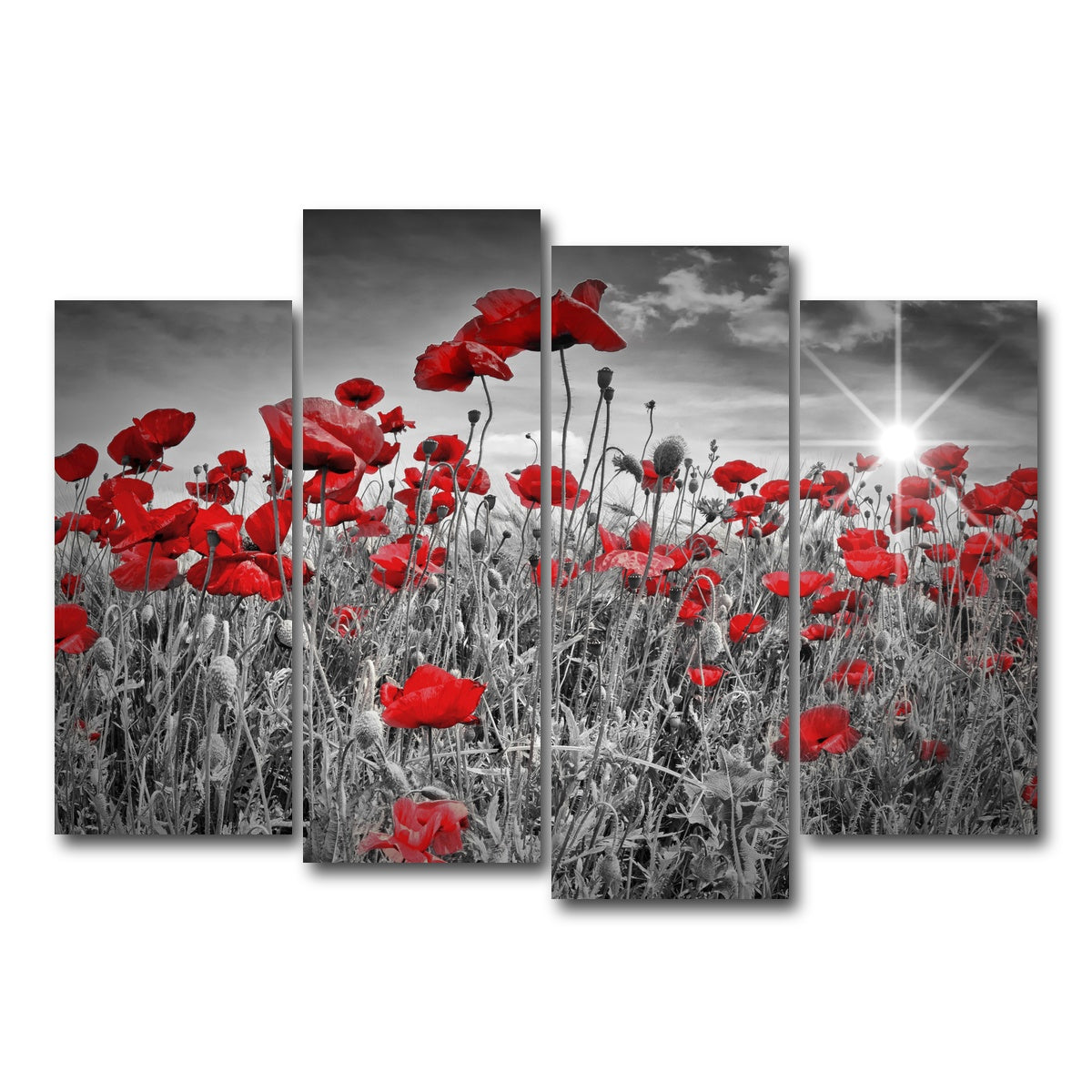 AUTO-MOCKUP WHITE | Idyllic Field of Poppies with Sun | 4 Piece | Gallery Wrap Canvas | group=4_normal