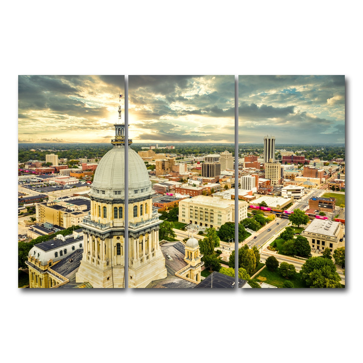 AUTO-MOCKUP WHITE | Illinois State Capitol & Springfield | 3 Piece | Gallery Wrap Canvas | group=12x24