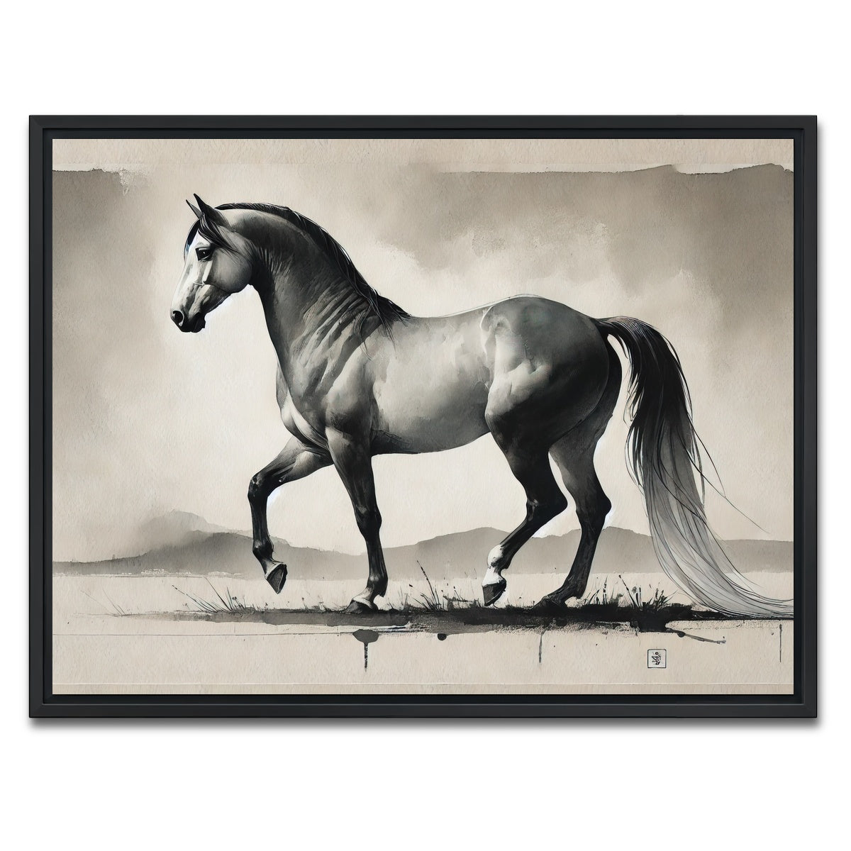 AUTO-MOCKUP WHITE | Ink Wash Horse | 1 Piece | Black Framed Canvas | group=4x3
