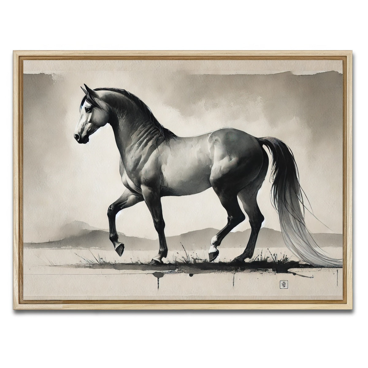 AUTO-MOCKUP WHITE | Ink Wash Horse | 1 Piece | Natural Framed Canvas | group=4x3