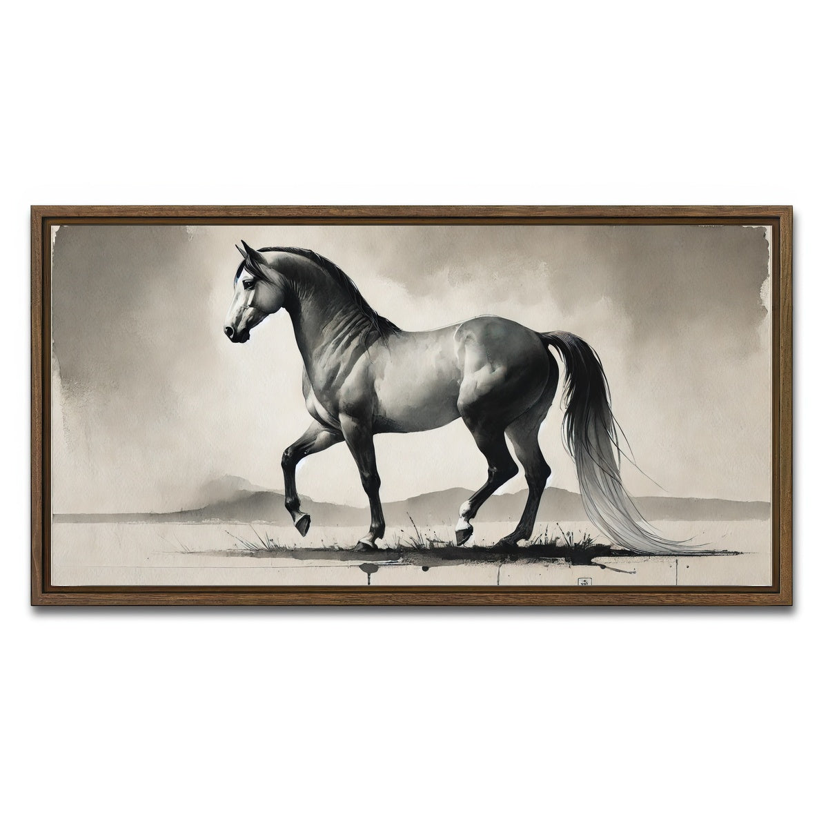 AUTO-MOCKUP WHITE | Ink Wash Horse | 1 Piece | Walnut Framed Canvas | group=2x1