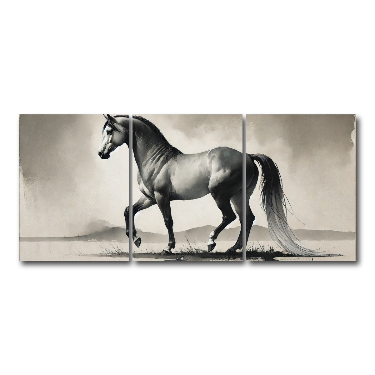 AUTO-MOCKUP WHITE | Ink Wash Horse | 3 Piece | Gallery Wrap Canvas | group=18x24
