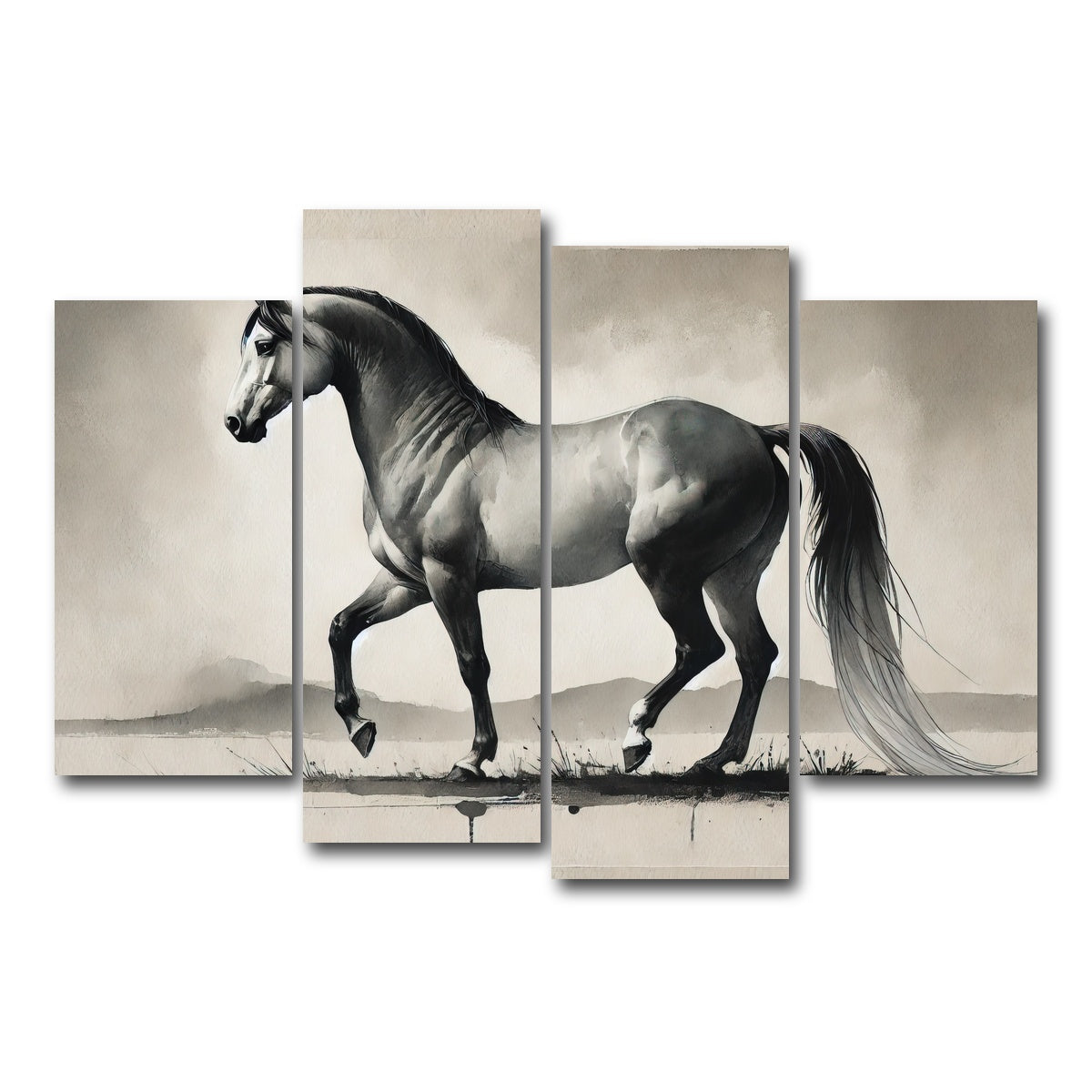 AUTO-MOCKUP WHITE | Ink Wash Horse | 4 Piece | Gallery Wrap Canvas | group=4_short
