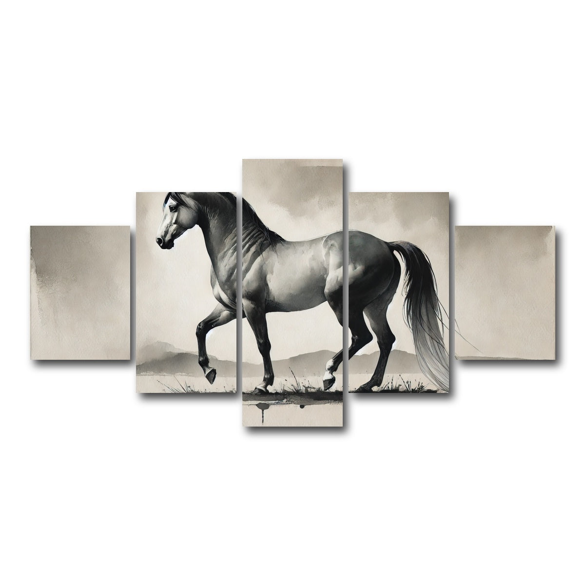 AUTO-MOCKUP WHITE | Ink Wash Horse | 5 Piece | Gallery Wrap Canvas | group=5_short