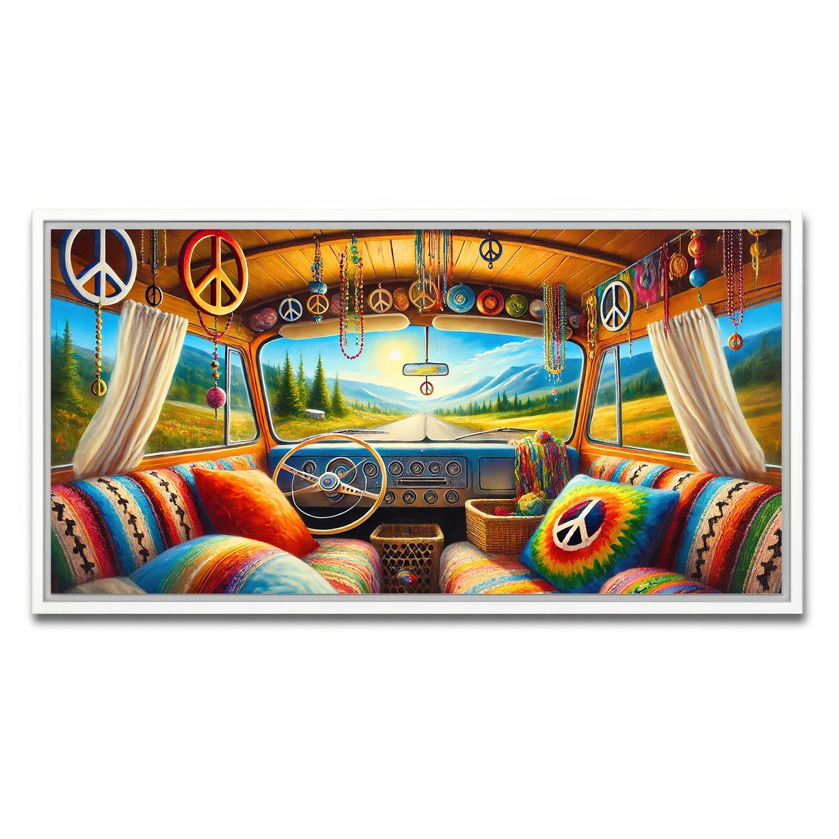 AUTO-MOCKUP WHITE | Inside a Hippie Van | 1 Piece | White Framed Canvas | group=2x1
