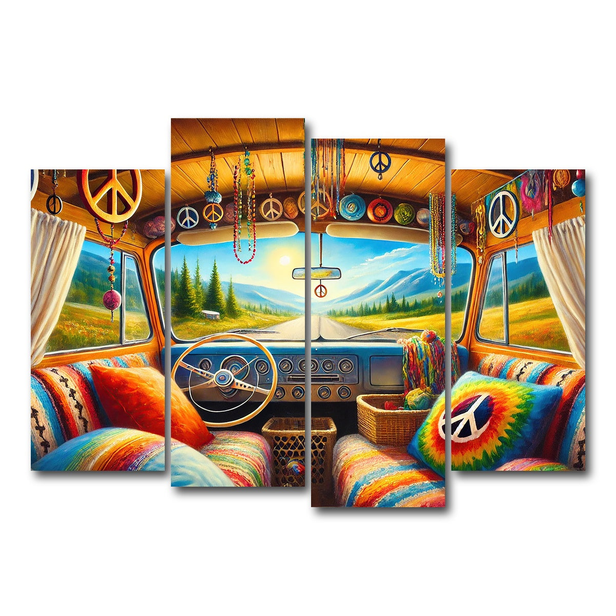 AUTO-MOCKUP WHITE | Inside a Hippie Van | 4 Piece | Gallery Wrap Canvas | group=4_normal