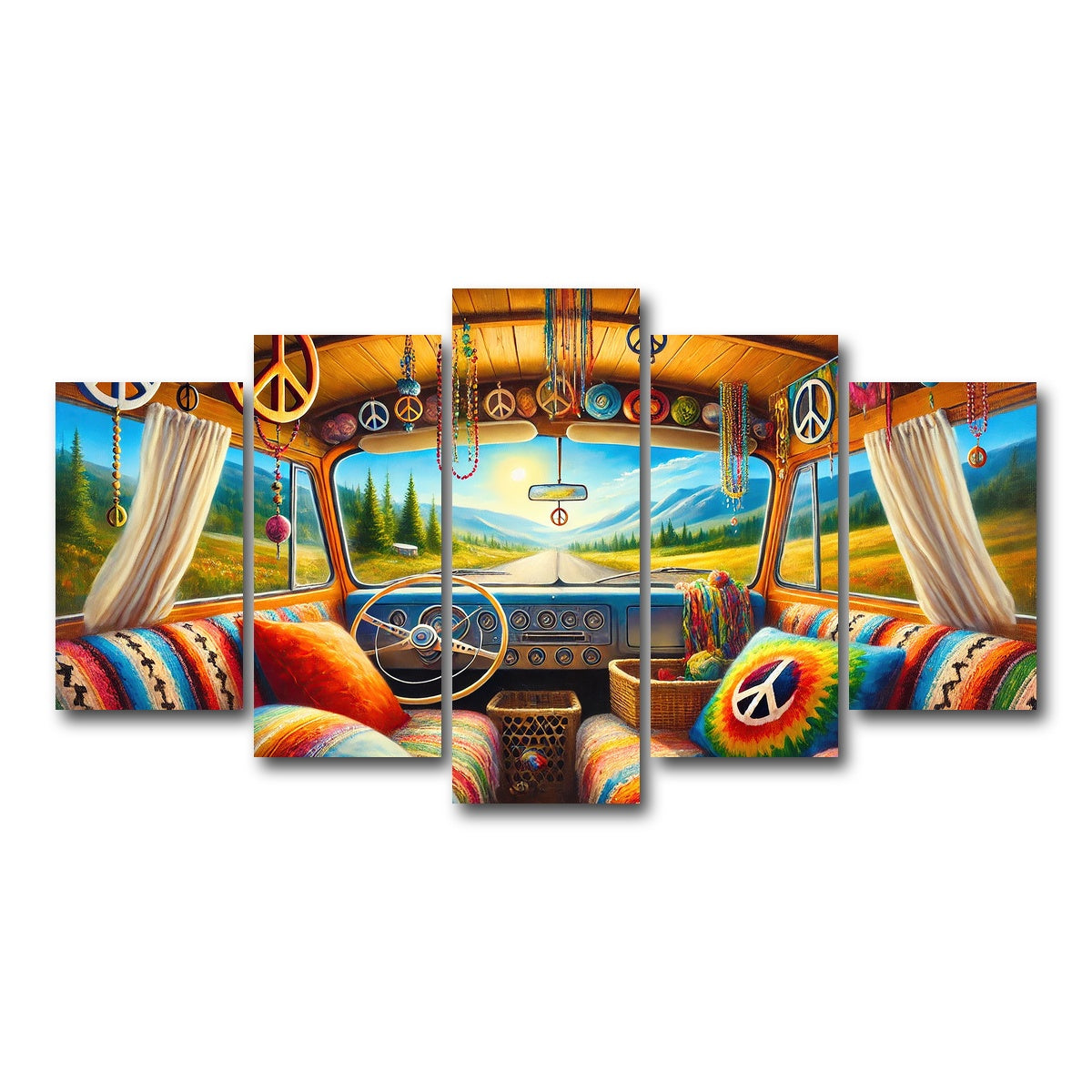 AUTO-MOCKUP WHITE | Inside a Hippie Van | 5 Piece | Gallery Wrap Canvas | group=5_normal
