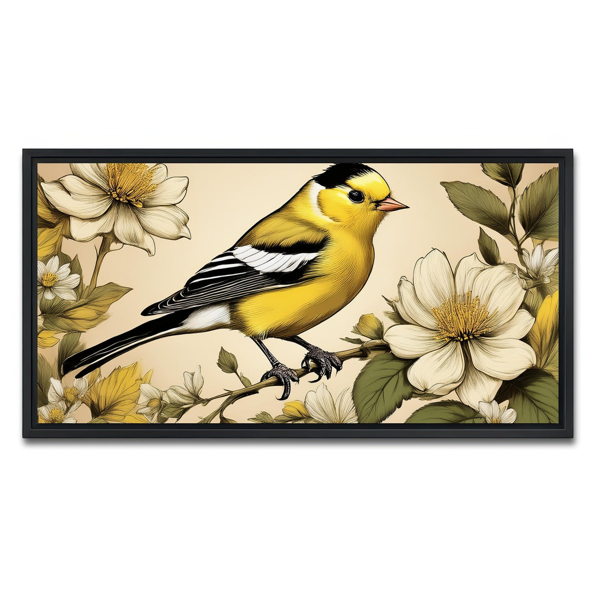 AUTO-MOCKUP WHITE | JJ Audubon's Style American Goldfinch | 1 Piece | Black Framed Canvas | group=2x1
