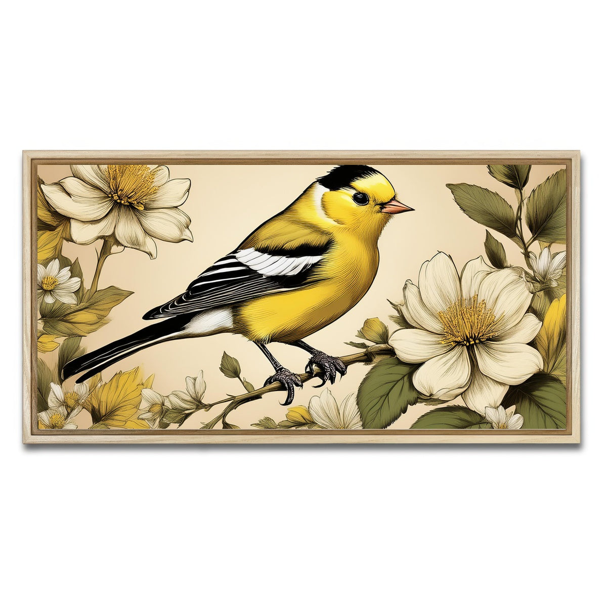 AUTO-MOCKUP WHITE | JJ Audubon's Style American Goldfinch | 1 Piece | Natural Framed Canvas | group=2x1