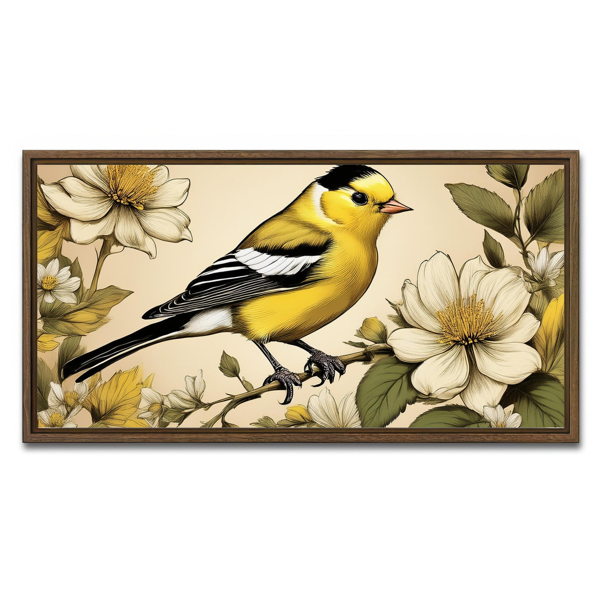 AUTO-MOCKUP WHITE | JJ Audubon's Style American Goldfinch | 1 Piece | Walnut Framed Canvas | group=2x1