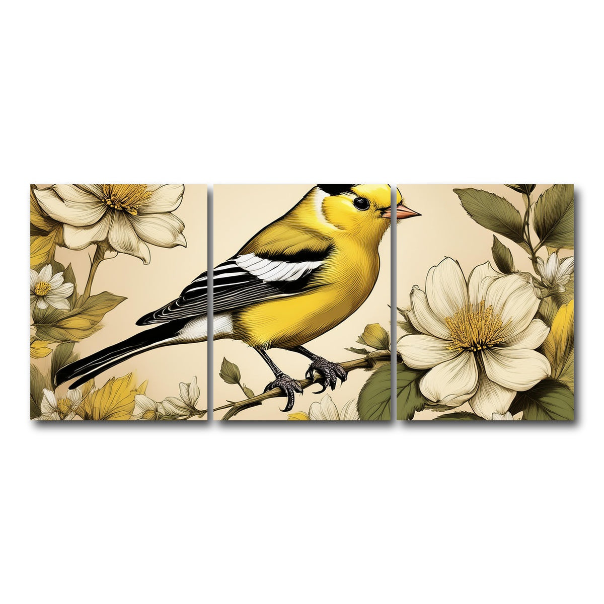 AUTO-MOCKUP WHITE | JJ Audubon's Style American Goldfinch | 3 Piece | Gallery Wrap Canvas | group=18x24