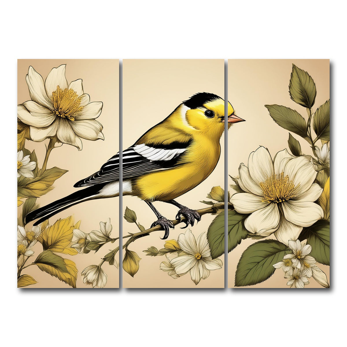 AUTO-MOCKUP WHITE | JJ Audubon's Style American Goldfinch | 3 Piece | Gallery Wrap Canvas | group=8x18