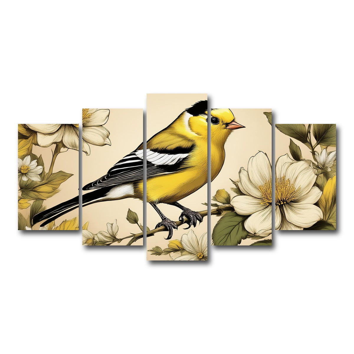 AUTO-MOCKUP WHITE | JJ Audubon's Style American Goldfinch | 5 Piece | Gallery Wrap Canvas | group=5_normal