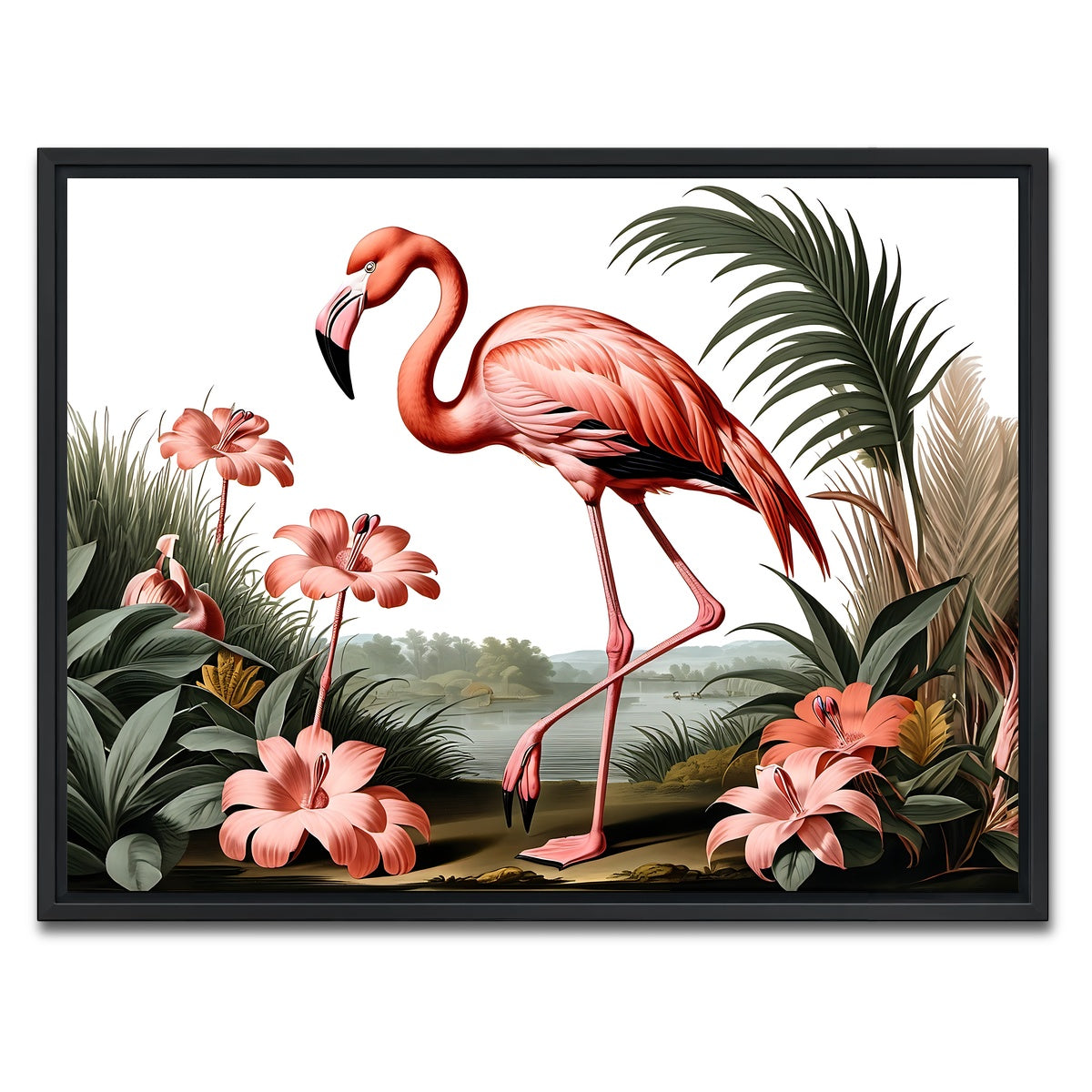 AUTO-MOCKUP WHITE | JJ Audubon's Style Flamingo | 1 Piece | Black Framed Canvas | group=4x3