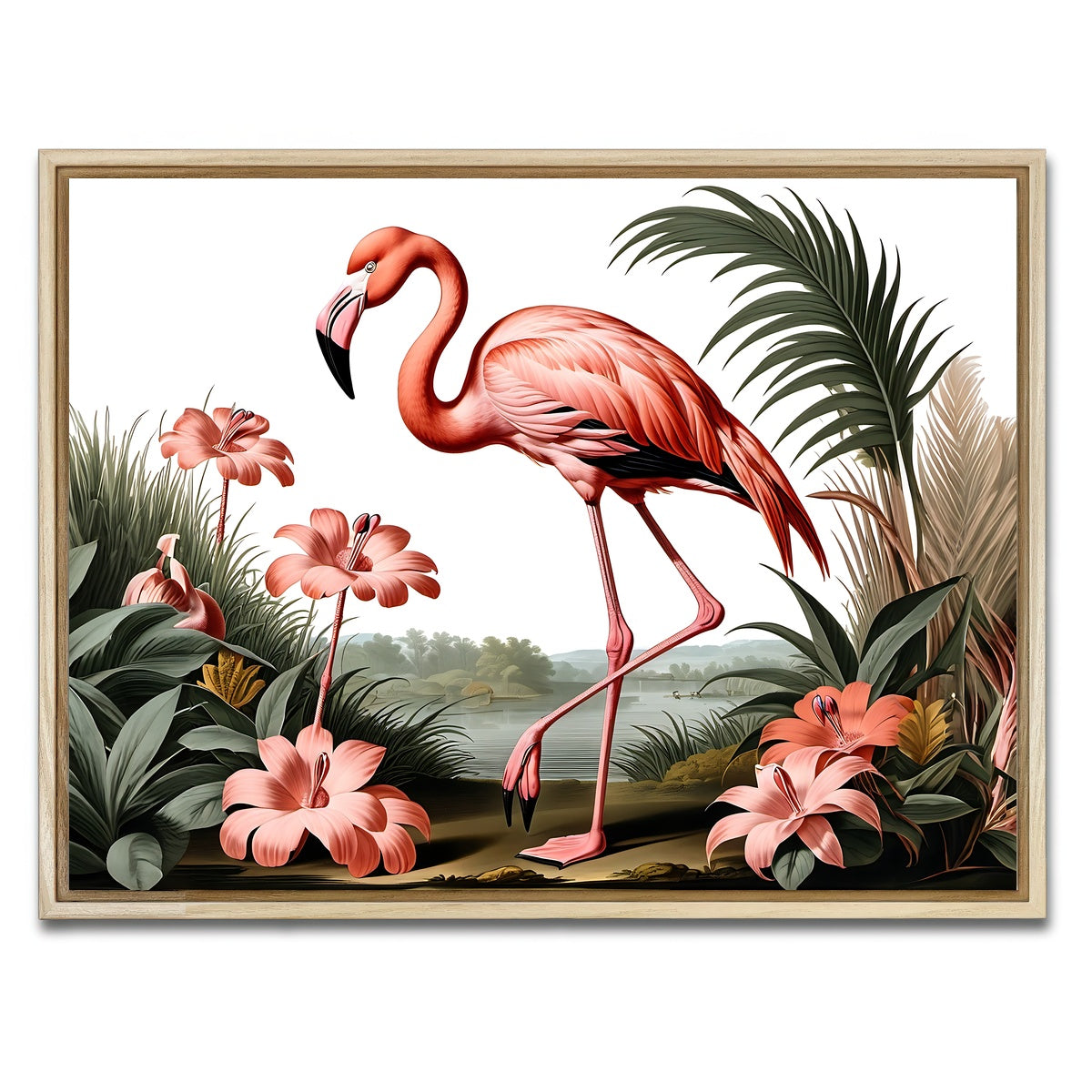AUTO-MOCKUP WHITE | JJ Audubon's Style Flamingo | 1 Piece | Natural Framed Canvas | group=4x3