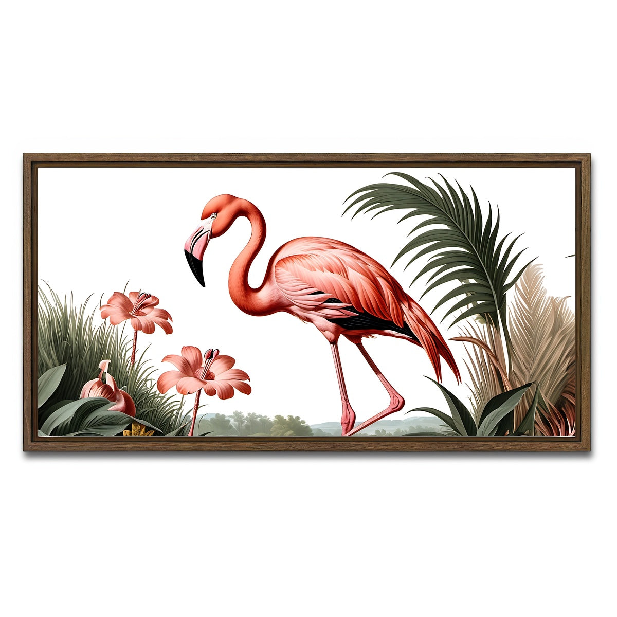 AUTO-MOCKUP WHITE | JJ Audubon's Style Flamingo | 1 Piece | Walnut Framed Canvas | group=2x1