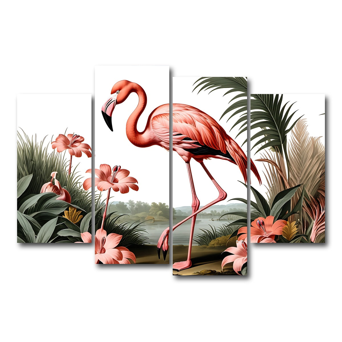 AUTO-MOCKUP WHITE | JJ Audubon's Style Flamingo | 4 Piece | Gallery Wrap Canvas | group=4_short
