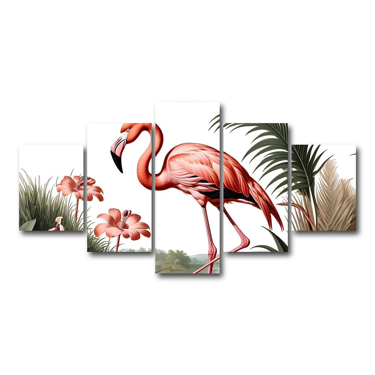 AUTO-MOCKUP WHITE | JJ Audubon's Style Flamingo | 5 Piece | Gallery Wrap Canvas | group=5_short