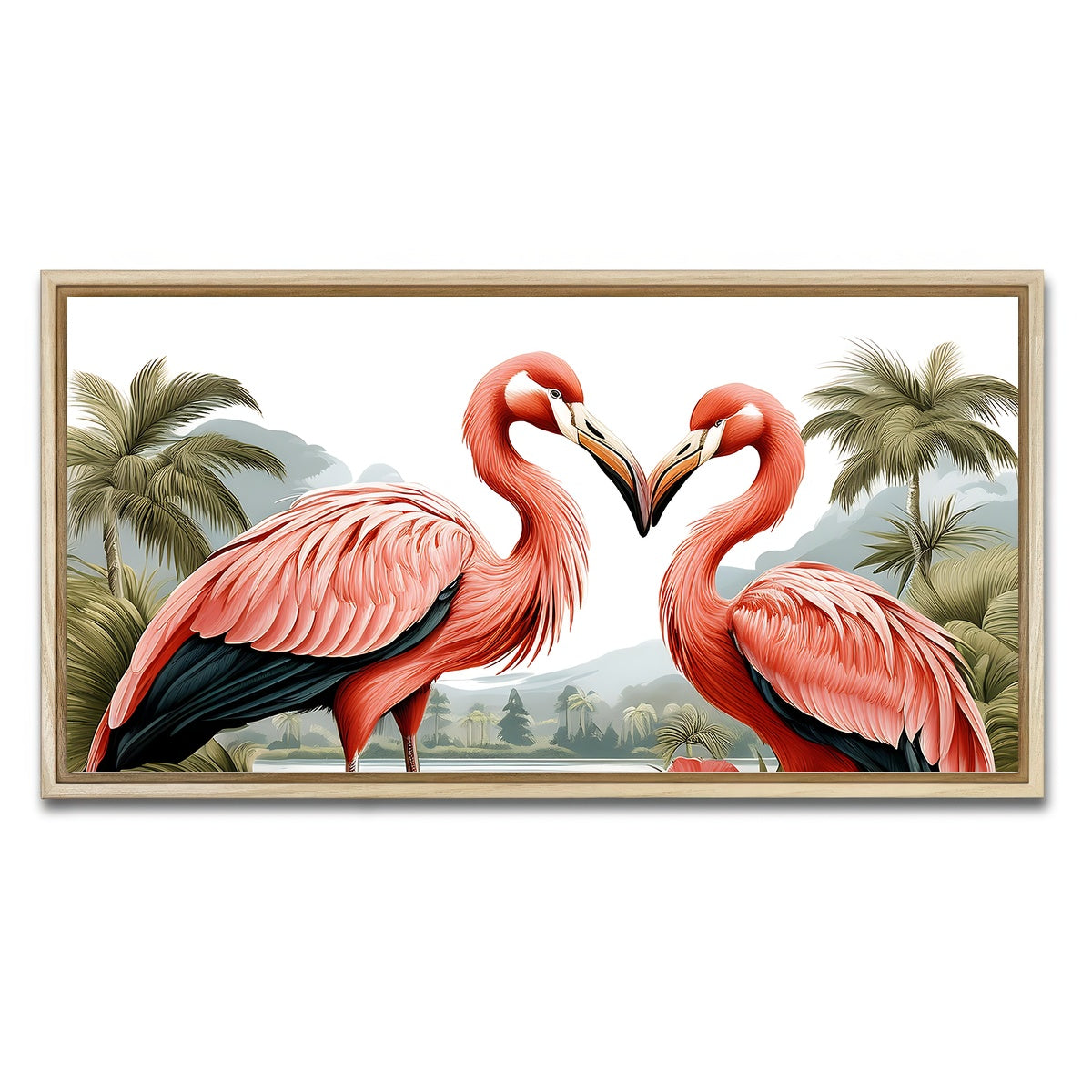 AUTO-MOCKUP WHITE | JJ Audubon's Style Flamingos | 1 Piece | Natural Framed Canvas | group=2x1