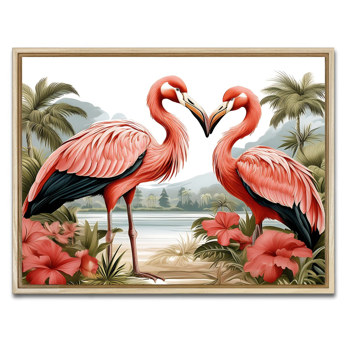 AUTO-MOCKUP WHITE | JJ Audubon's Style Flamingos | 1 Piece | Natural Framed Canvas | group=4x3