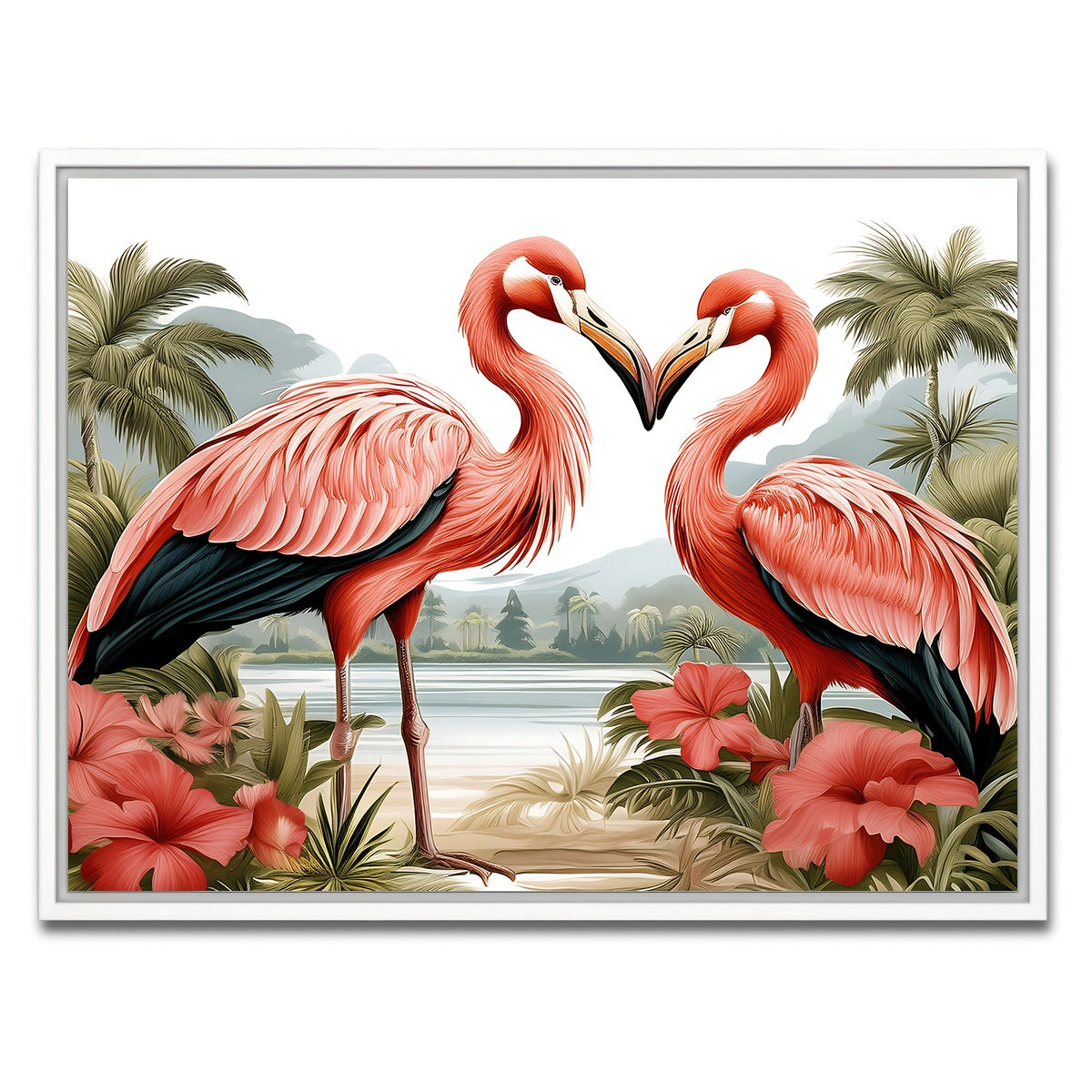AUTO-MOCKUP WHITE | JJ Audubon's Style Flamingos | 1 Piece | White Framed Canvas | group=4x3
