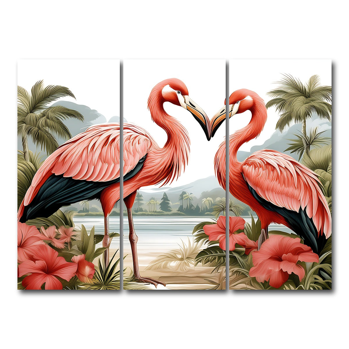 AUTO-MOCKUP WHITE | JJ Audubon's Style Flamingos | 3 Piece | Gallery Wrap Canvas | group=8x18