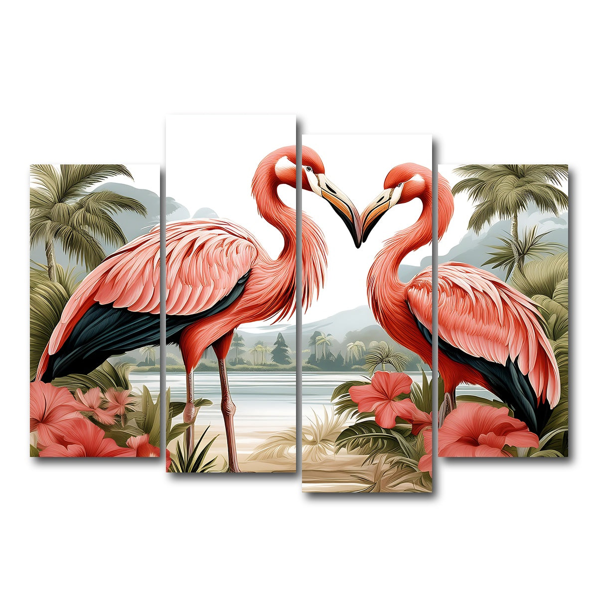 AUTO-MOCKUP WHITE | JJ Audubon's Style Flamingos | 4 Piece | Gallery Wrap Canvas | group=4_normal