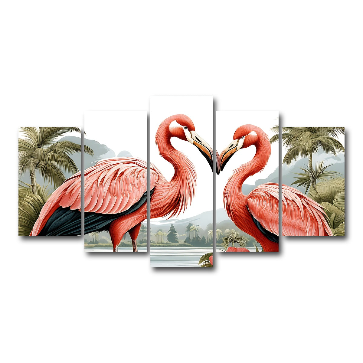 AUTO-MOCKUP WHITE | JJ Audubon's Style Flamingos | 5 Piece | Gallery Wrap Canvas | group=5_normal