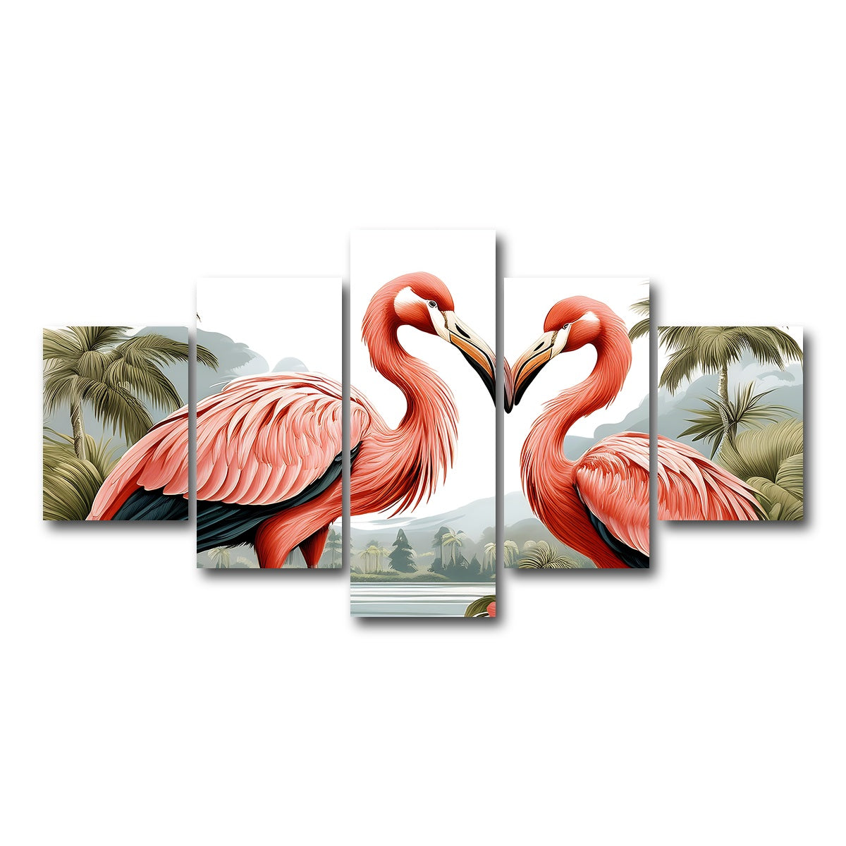 AUTO-MOCKUP WHITE | JJ Audubon's Style Flamingos | 5 Piece | Gallery Wrap Canvas | group=5_short