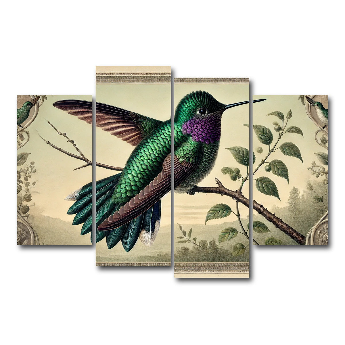 AUTO-MOCKUP WHITE | JJ Audubon's Style Hummingbird Print | 4 Piece | Gallery Wrap Canvas | group=4_short