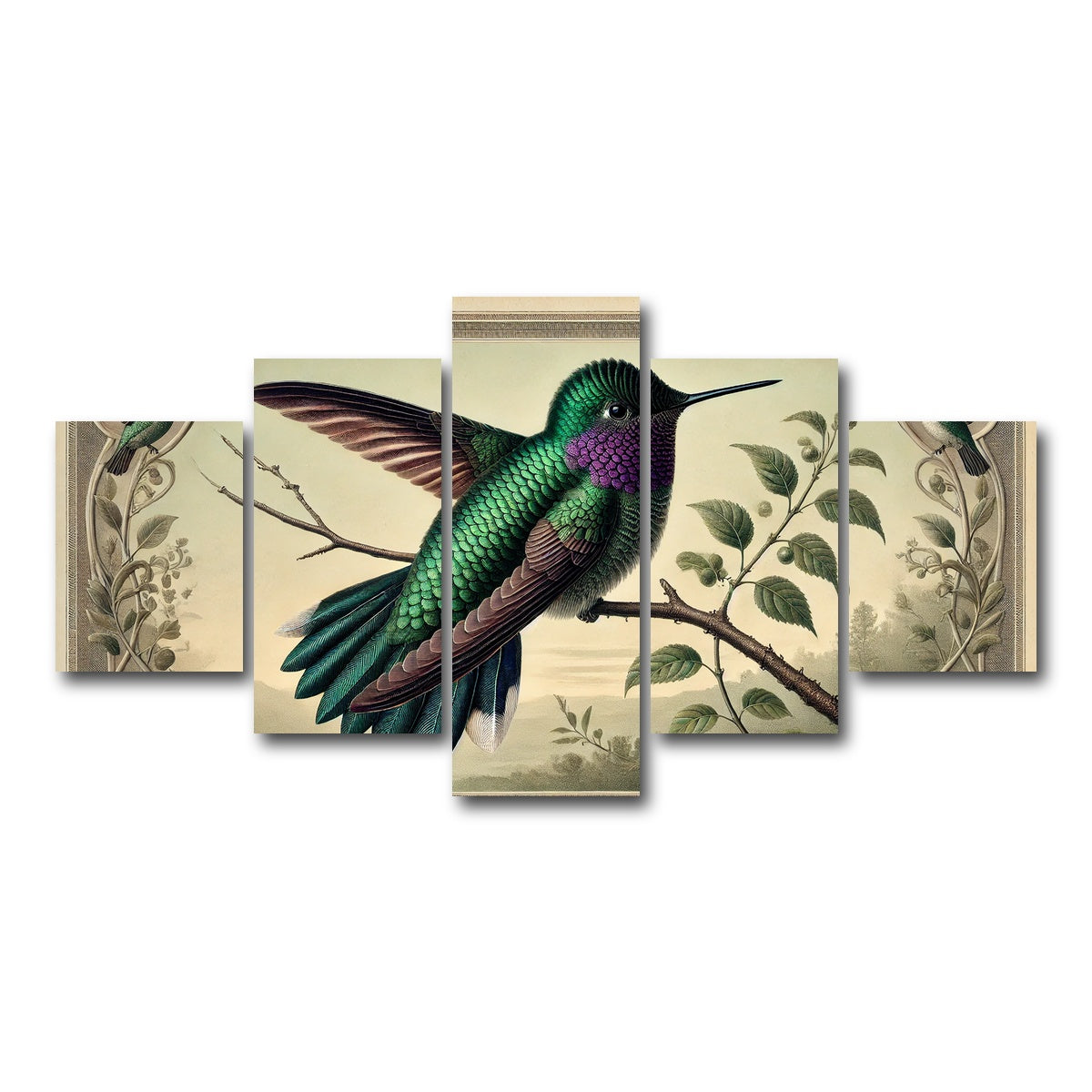 AUTO-MOCKUP WHITE | JJ Audubon's Style Hummingbird Print | 5 Piece | Gallery Wrap Canvas | group=5_short