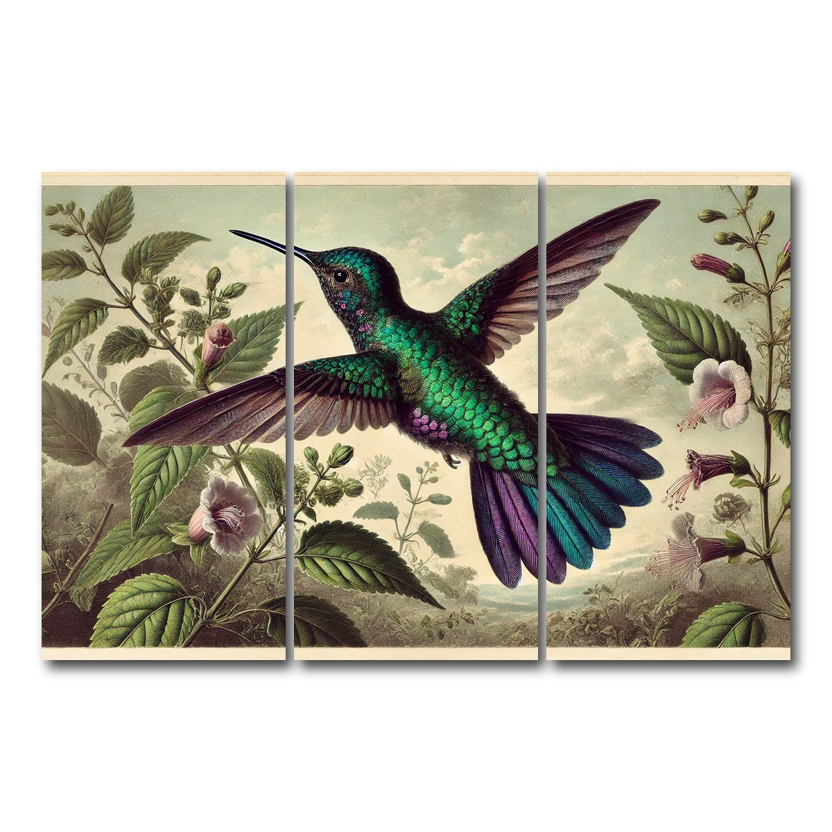 AUTO-MOCKUP WHITE | JJ Audubon's Style Hummingbird | 3 Piece | Gallery Wrap Canvas | group=12x24