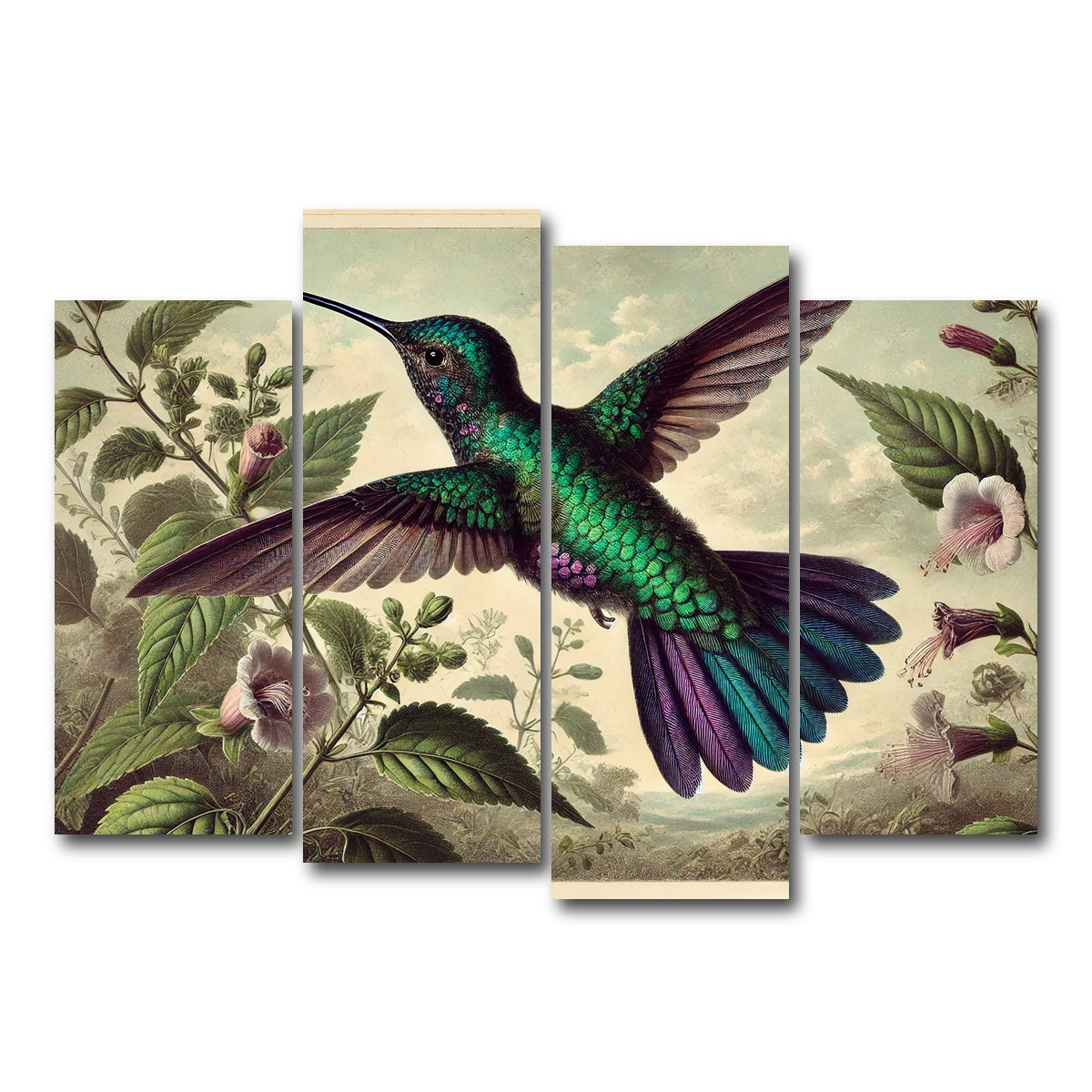 AUTO-MOCKUP WHITE | JJ Audubon's Style Hummingbird | 4 Piece | Gallery Wrap Canvas | group=4_normal