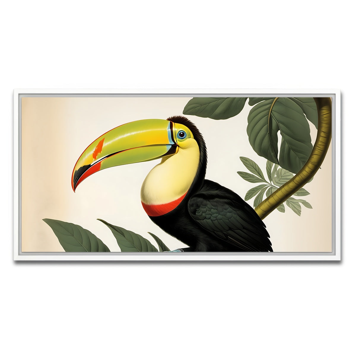 AUTO-MOCKUP WHITE | JJ Audubon's Style Keel-Billed Toucan | 1 Piece | White Framed Canvas | group=2x1
