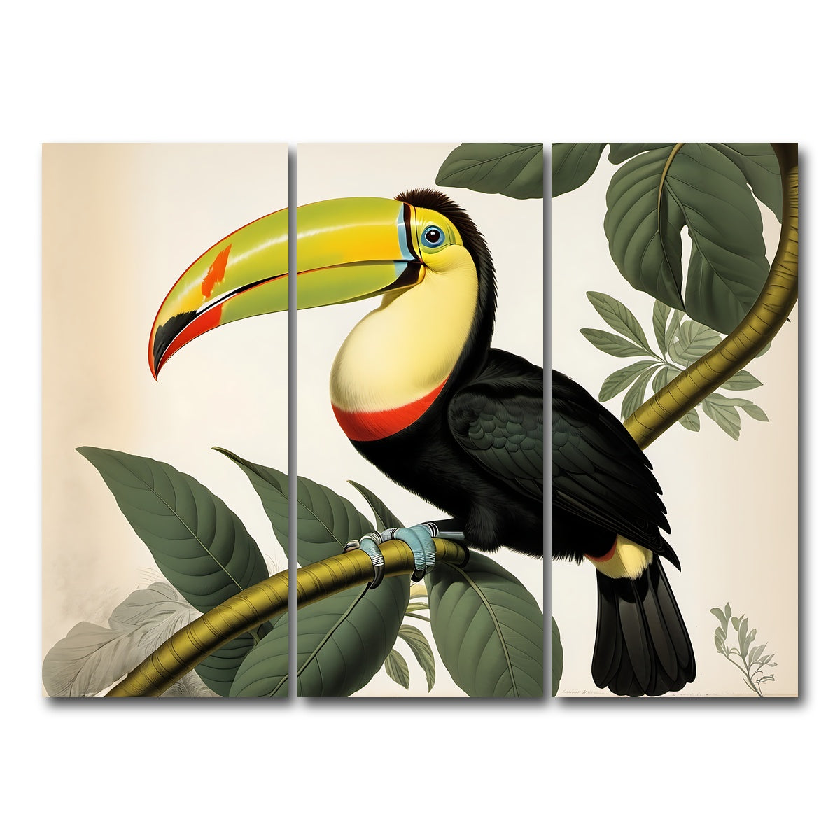 AUTO-MOCKUP WHITE | JJ Audubon's Style Keel-Billed Toucan | 3 Piece | Gallery Wrap Canvas | group=8x18