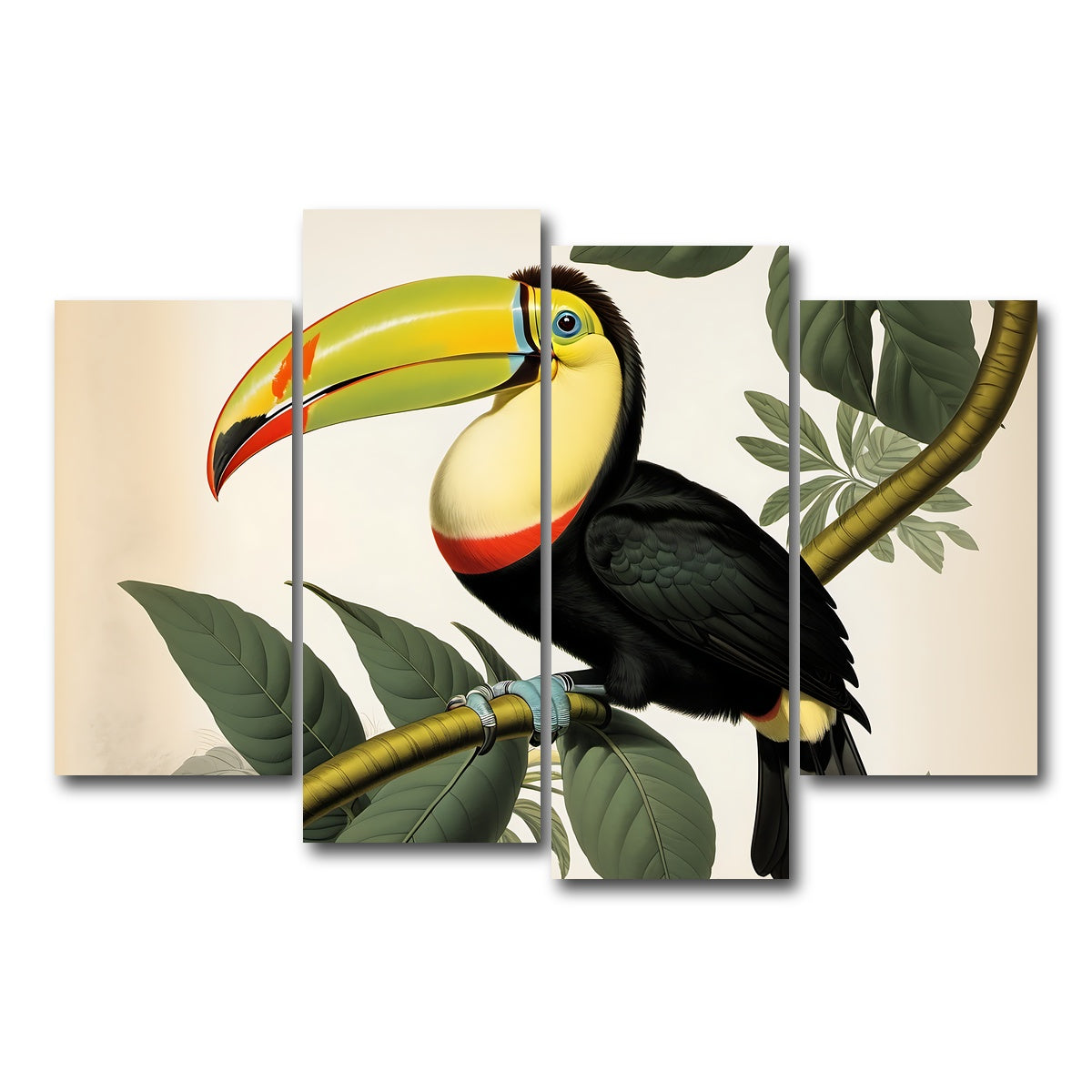AUTO-MOCKUP WHITE | JJ Audubon's Style Keel-Billed Toucan | 4 Piece | Gallery Wrap Canvas | group=4_short