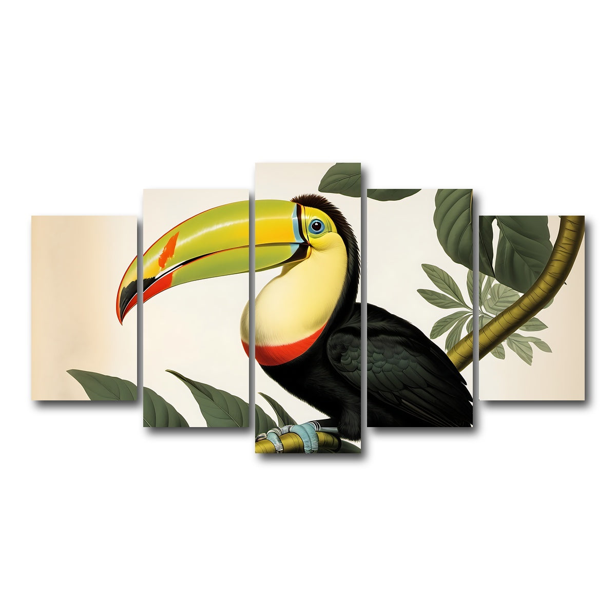 AUTO-MOCKUP WHITE | JJ Audubon's Style Keel-Billed Toucan | 5 Piece | Gallery Wrap Canvas | group=5_normal
