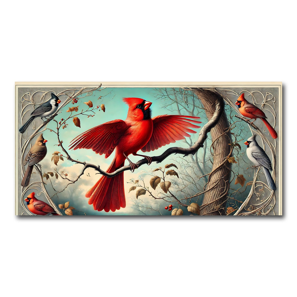AUTO-MOCKUP WHITE | JJ Audubon's Style Northern Cardinal | 1 Piece | Gallery Wrap Canvas | group=2x1