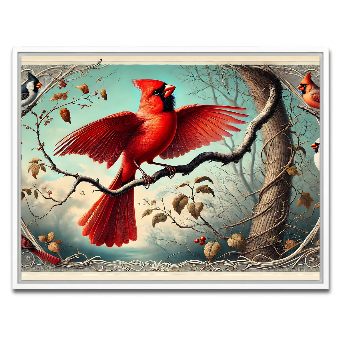 AUTO-MOCKUP WHITE | JJ Audubon's Style Northern Cardinal | 1 Piece | White Framed Canvas | group=4x3