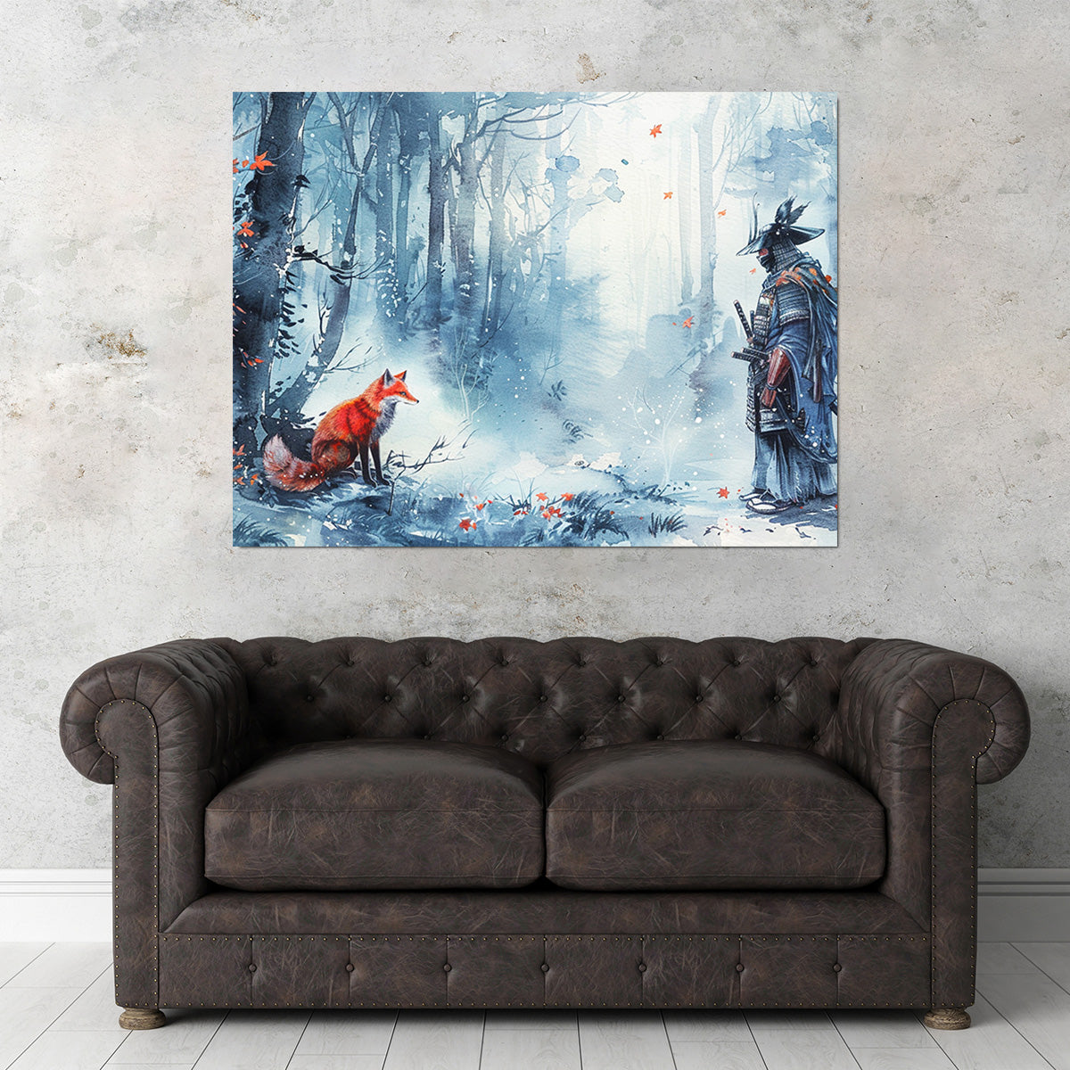Japanese Samurai and Red Fox Wall Art